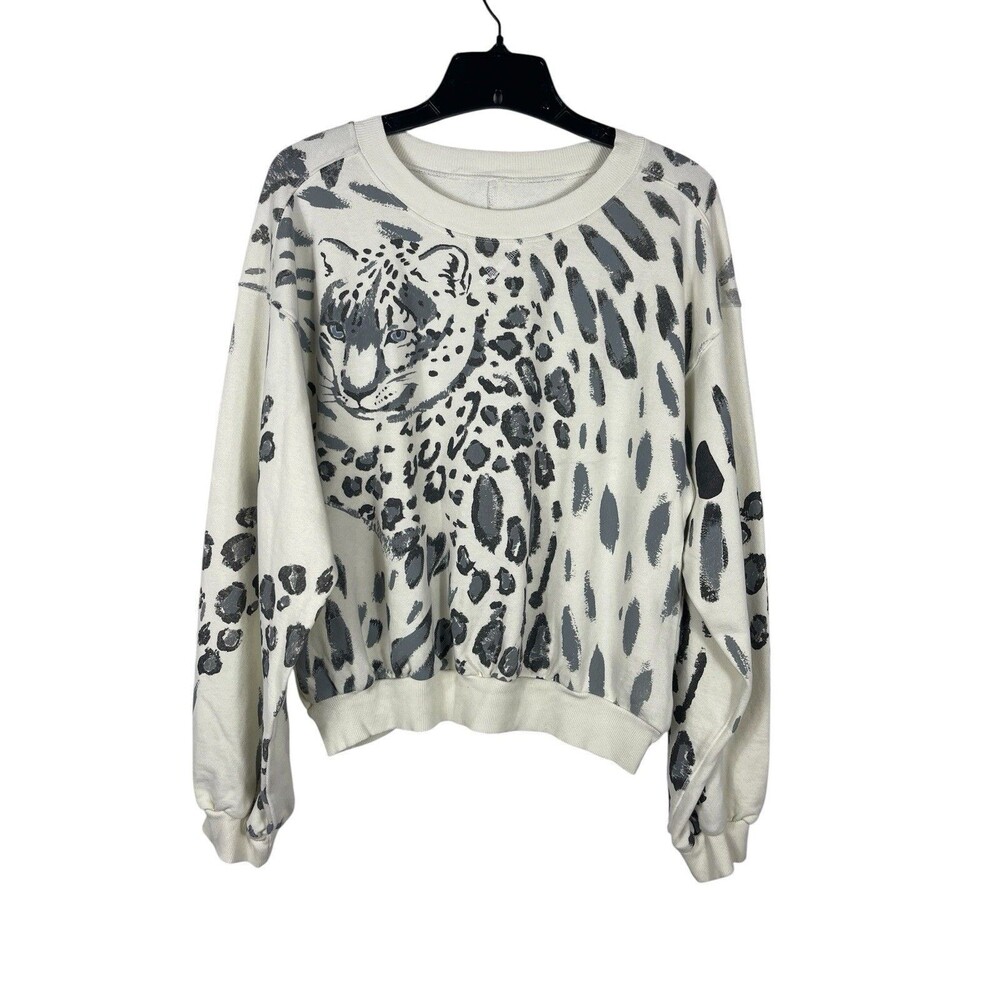Anthropologie Pilcro Womens S Leopard Print Graphic Sweatshirt Cream Gray NWT